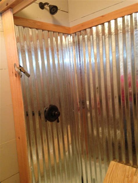 corrugated metal shower enclosure|tin shower.